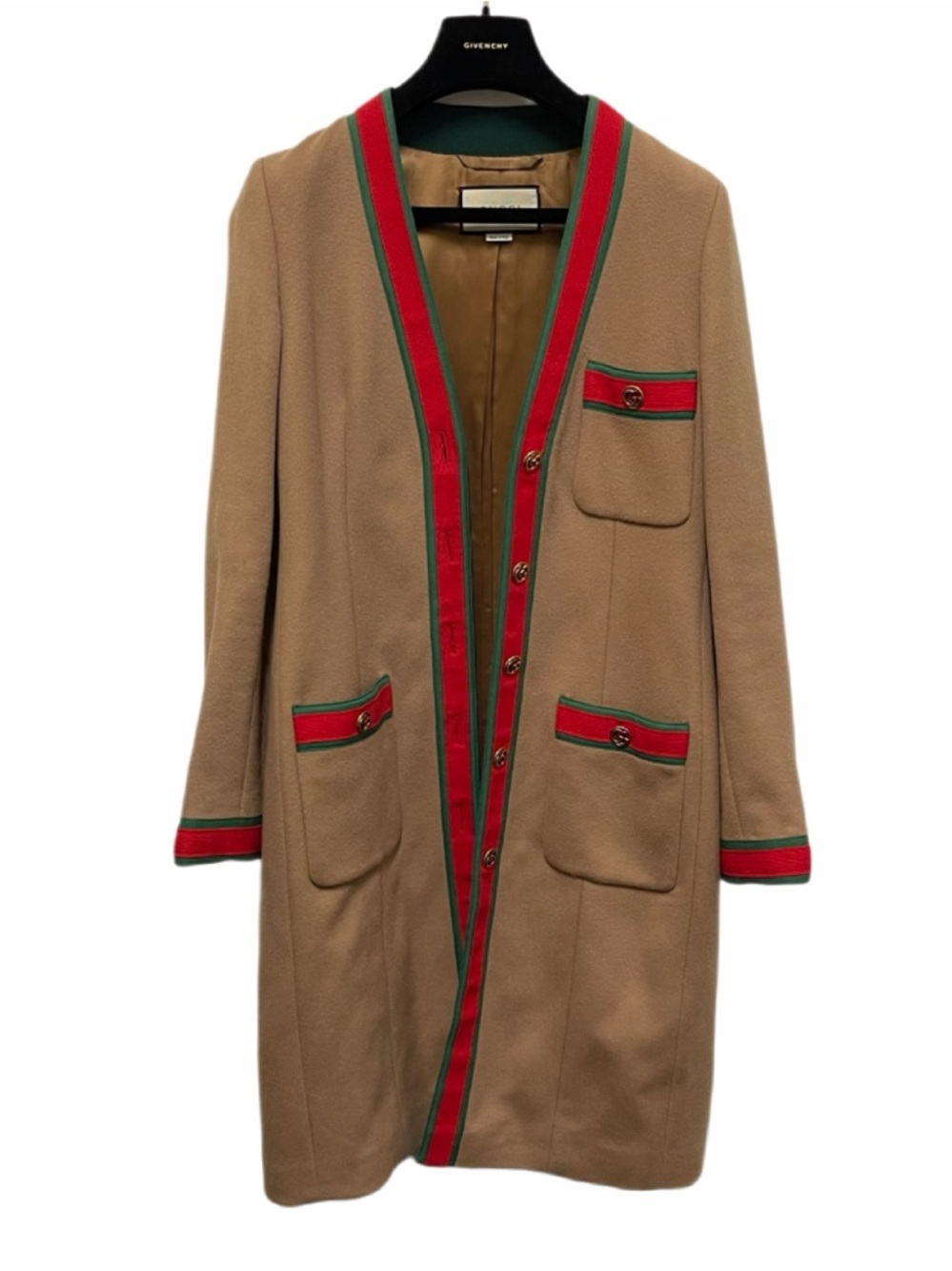Gucci Camel Beige Wool Long Coat with Green Red Webbing GG Buttons IT 38 XS/S - Picture 3 of 11